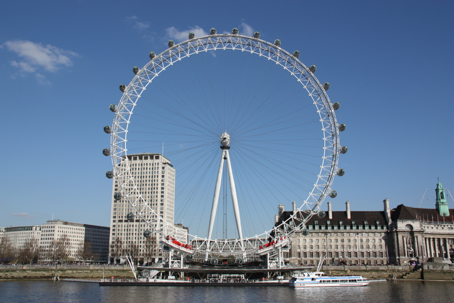 The London Eye, smack in the middle of the south bank of the Thames